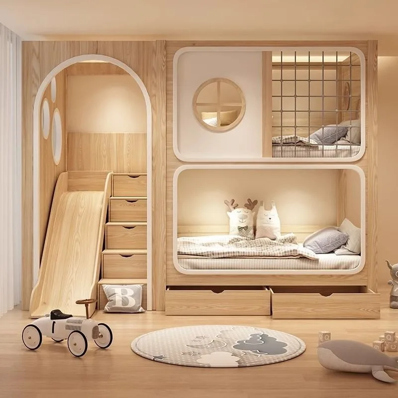 

Wood Wax Oil, All-solid Wood, Two-story Children's Bunk Beds, Bunk Beds, High and Low, Mother and Child Boys