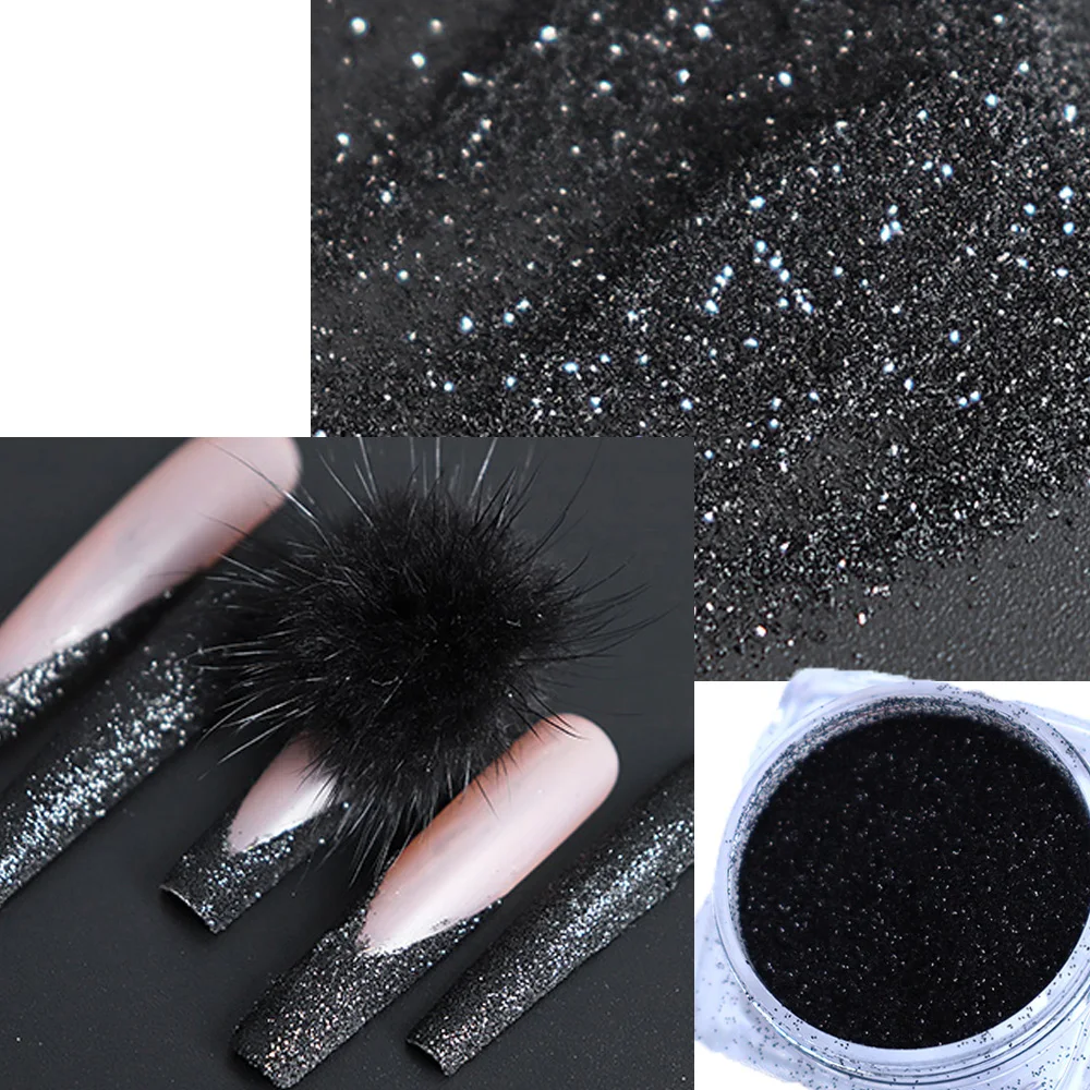 Świąteczny czarno-biały flokowany cukrowy brokat do paznokci w proszku 2g opalizujący cukier lśniący proszek drobny efekt brokatu brokatowy pigment