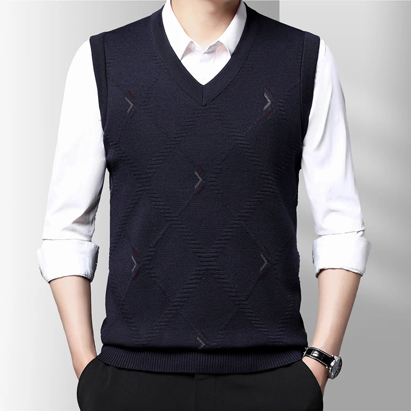 

Winter Men's Pullover Knitted Sweater Vests Mens V-Neck Warm Jumper Knitted Waistcoats Men Business Pullover Sweater Vests 3XL