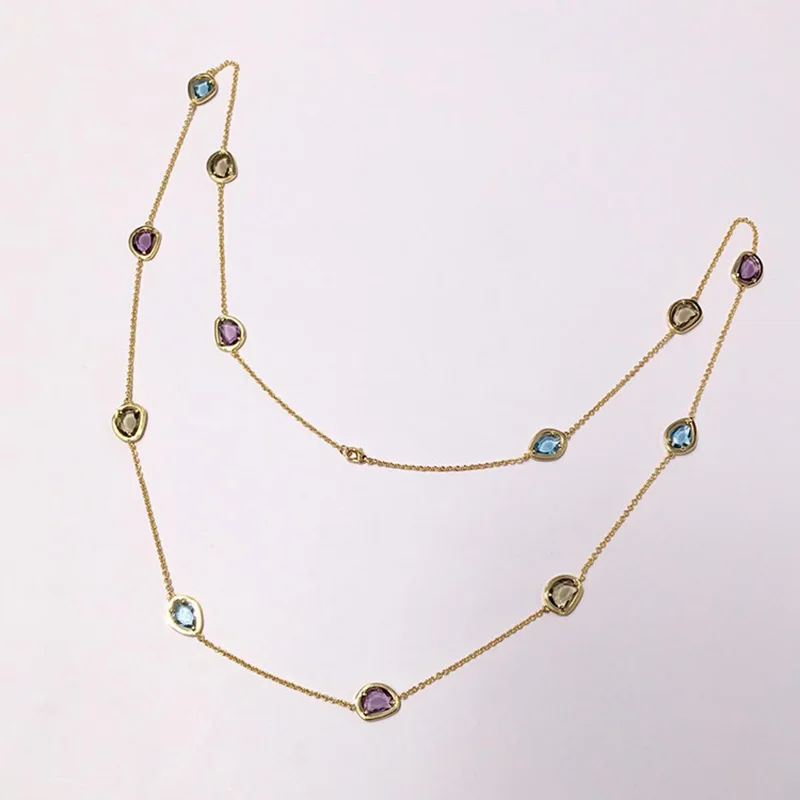 

High Quality Gold Color Sweater Long Chain Irregularity Water Drop Stone Crystal Necklace For Women Fashion Jewelry LN102