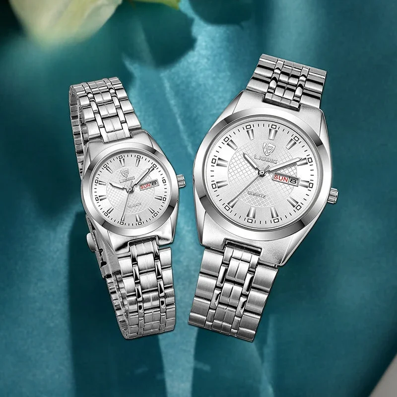 

Модные наручные часы для пар, кварцевый механизм, ремешок из нержавеющей стали, повседневные золотые часы для женщин, часы Relogio Masculino