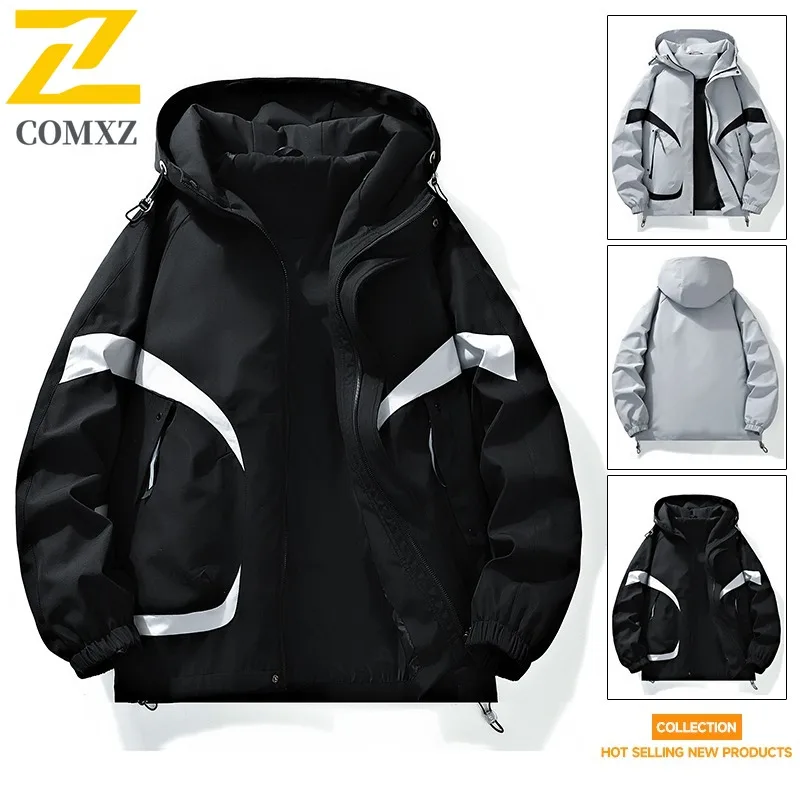 

Men Outdoor Sports Windbreaker Winter Colorblock Thickened Parka Water-Resistant Windproof Thermal Coat Leisure Hooded Jacket