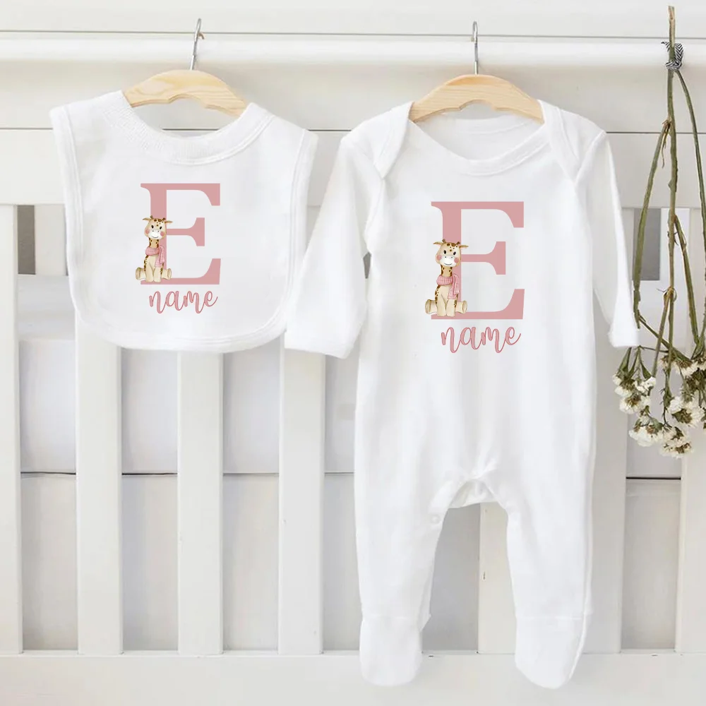 Personalised Baby Bib & Bodysuit Custom Name Infant Bibs and Sleepsuit Set Newborn Coming Home Hospital Romper Baby Shower Gifts