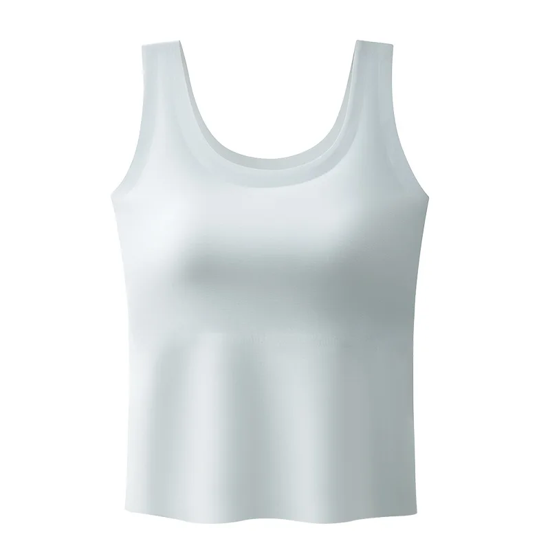 Breast Pad Sling Vest Women's Ice Silk Seamless Bra Integrated Anti-light Large Size Cool Bottoming Shirt One Piece Pajamas Top