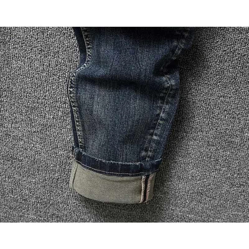 Fashion Designer Men Jeans High Quality Retro Washed Blue Elastic Slim Fit Ripped Jeans Men Trousers Vintage Denim Pants Hombre