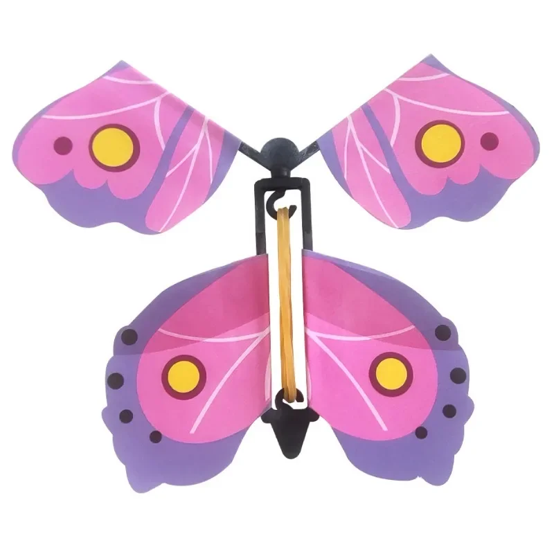 Magic Flying Butterflies Wind Up Toy In The Sky Bookmark Greeting Cards Rubber Band Powered Kids Magic Props Surpris Gift