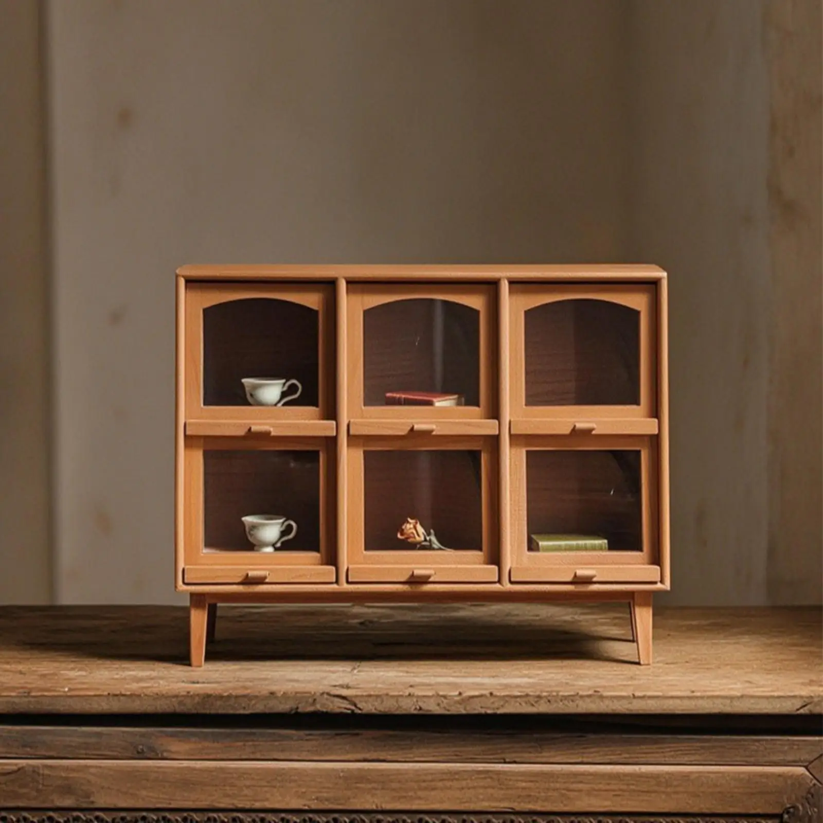 Compact Miniature Storage Cabinet with Clear Panel Doors for 1 12 Dollhouse Nursery Toys and Tiny Decor