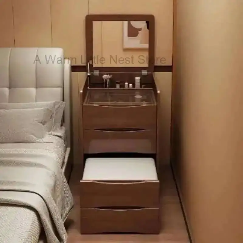 

Table Wood Vintage Solid Dressing Small Bedroom Simple Small Apartment Mini Flip Dresser Bedside Storage Cabinet Makeup Table