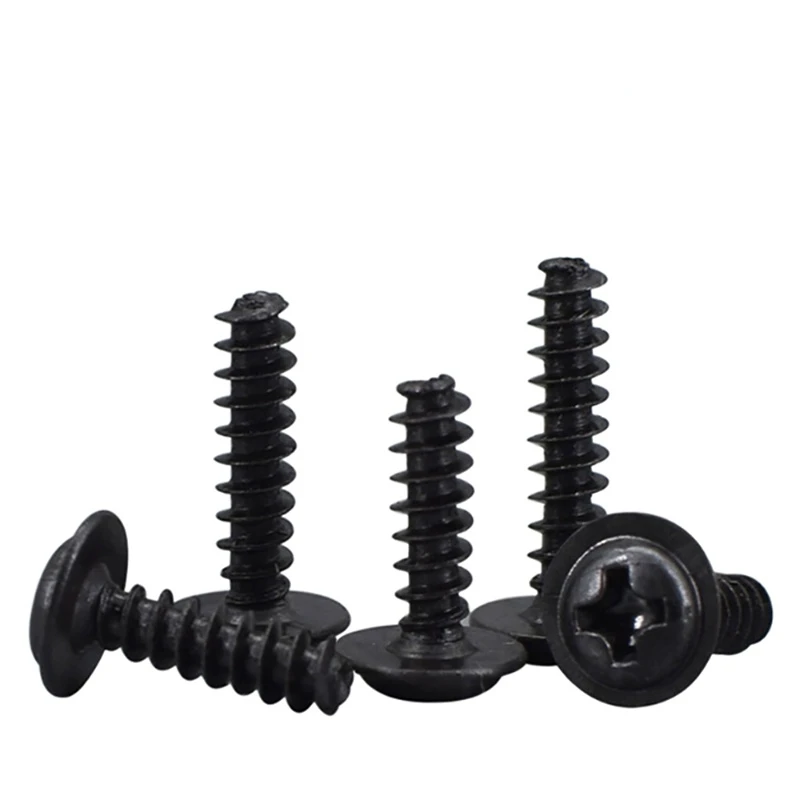 100pcs/Lot Screw PWB Round Head With Washer Self- tapping Screw Black Plated PWB Screw M1.4 M1.7 M2 M2.3 M2.6 M3 M3.5 M4