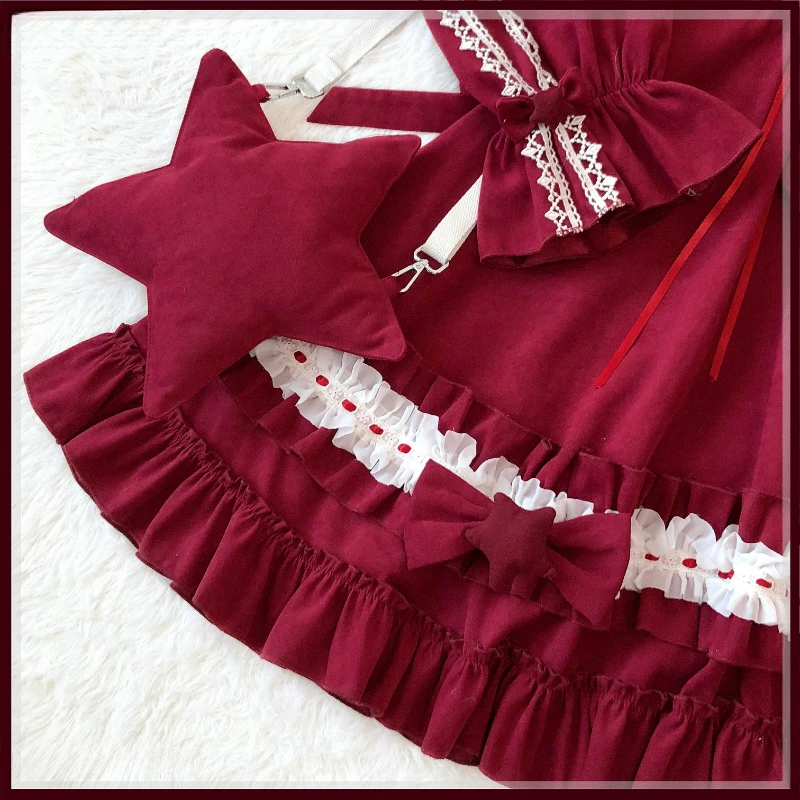 Originale giapponese dolce Lolita Op abito da donna carino piccola stella volant manica lunga abito da principessa femminile Kawaii Tea Party Dress