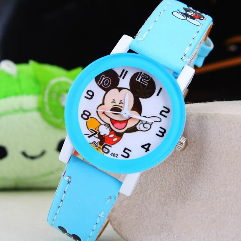 2023 New Fashion Cartoon Watch Cute Kids Mickey Mouse Watches Children Boys Girls Pu Leather Quartz WristWatch Clock