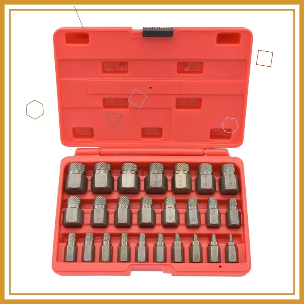 

Набор экстракторов для винтов с шестигранной головкой, 25 предметов, легко выключаемый съемник болтов для сломанных или зачищенных креплений, размеры от 1/8 до 7/8 дюйма