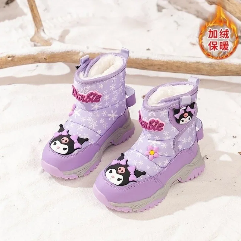 Sweet Kuromi Anime MINISO Snow Boots Cute Cartoon Kawaii Winter Kt Cat Cotton Boots Fleece Shoes Lovely Gifts for Girls