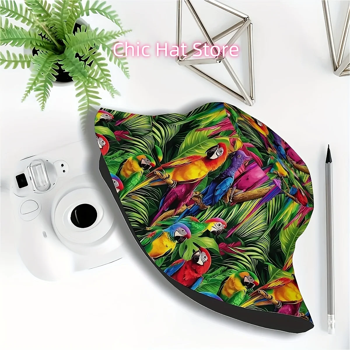 1pc Colorful Parrot Design Unisex All-In-One Full Print Casual Fashion Fisherman Hat, Ideal for Outdoor Vacations, Trips, Birthd
