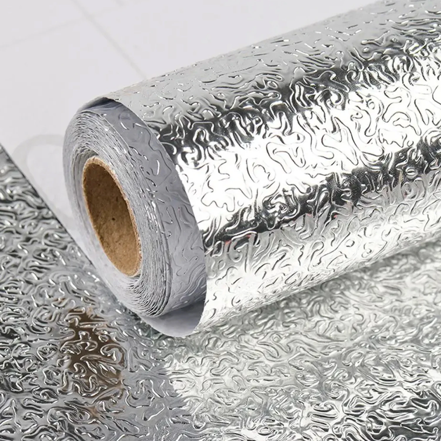 40cm/55cm Fireproof and Waterproof Brushed Silver Self-Adhesive Wallpaper Modern Refrigerator Living Room Kitchen Countertop