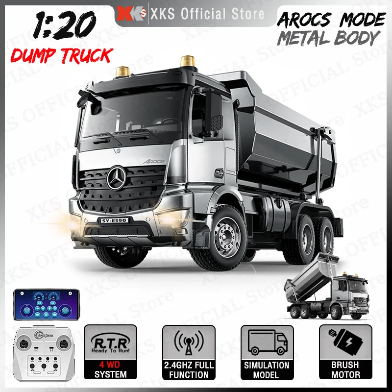 Double E E590 1/20 RC Truck 2.4G Remote Control Alloy Body Dump Truck Model LED Light Engineering Vehicle Toy Car Gift for Boy