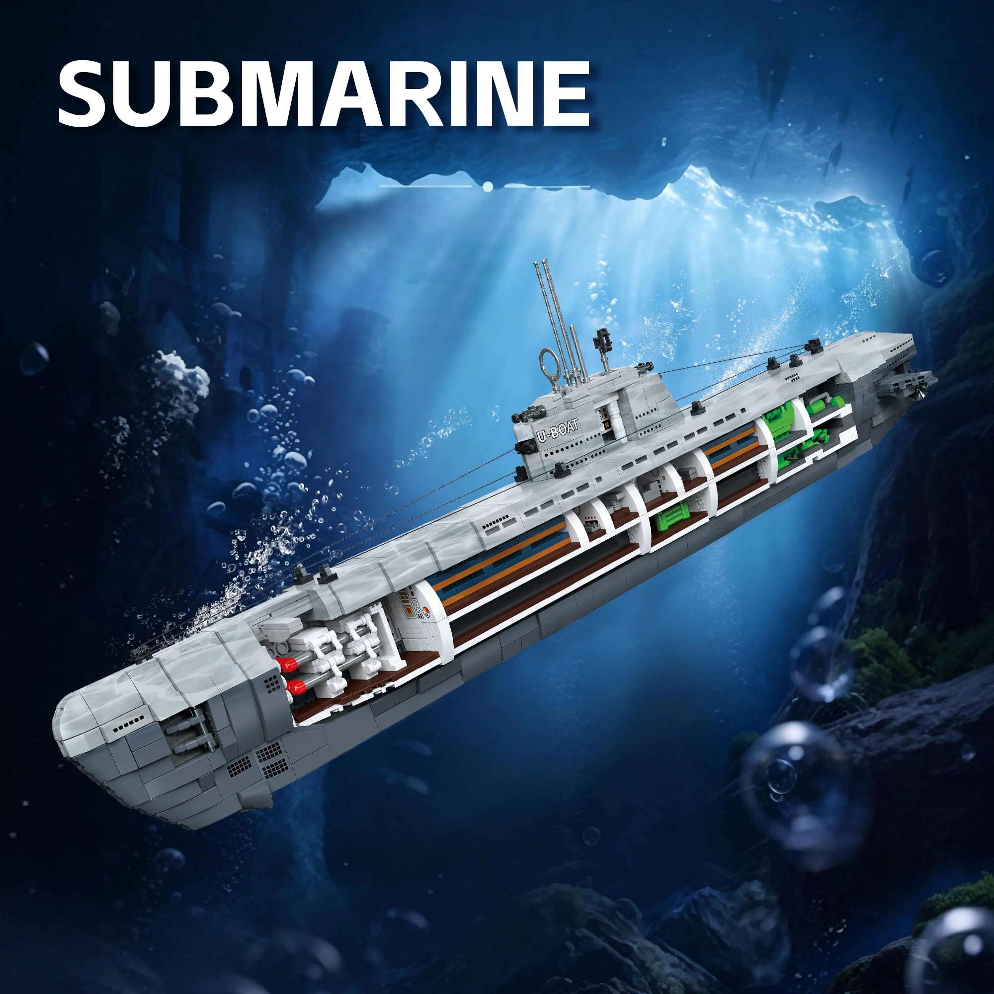 1469Pcs Techinical U-submarine XXI Building Blocks Perspective Version Ship Model Bricks Desktop Decor Toys Boys Holiday Gifts