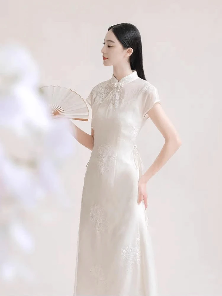 

Retro Chinese Sle Young Women's Dr New Version Embroidered Zen Tea Costume Summer Faion Artistic Long Skirt