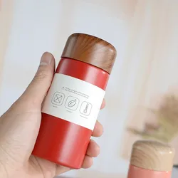 Portable Stainless Steel Thermos Cup, Cute Mini Pocket Cup, Wood Grain, Small Capacity, Personalized Water Cup, Student