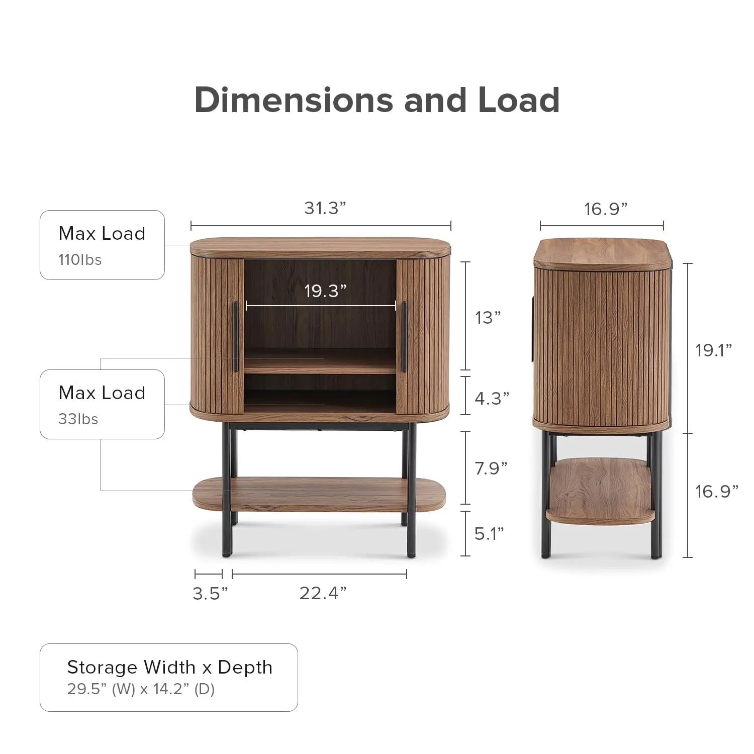 Mid Century Wood Storage Cabinet with Tambour Doors & Shelves, Buffet Console Table for Entryway  Kitchen, , Customized