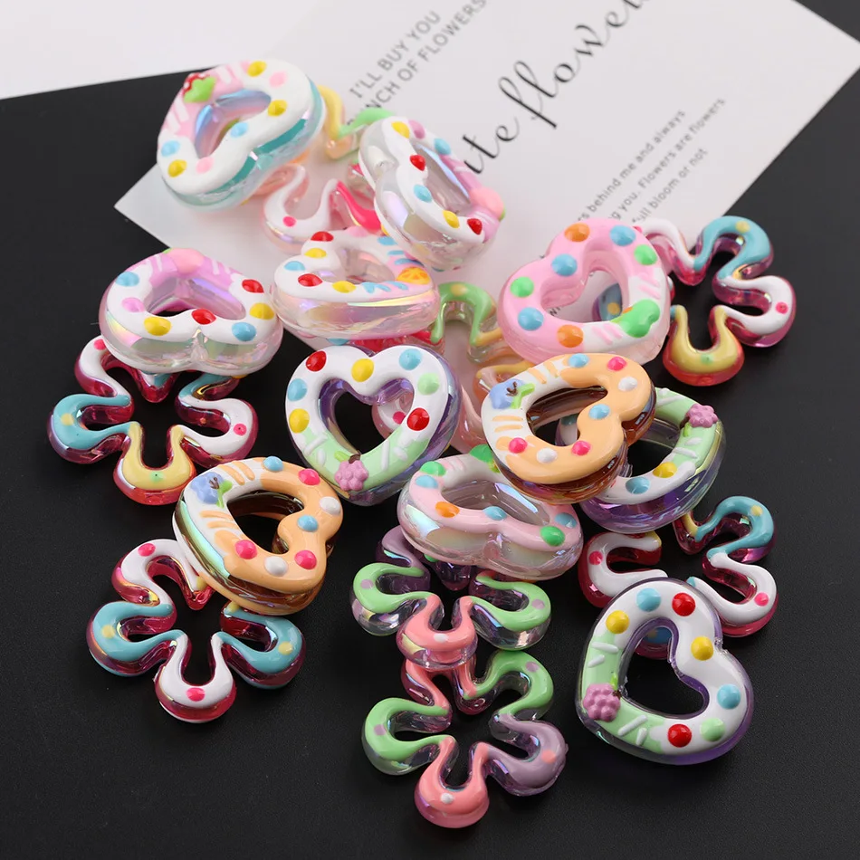 

10 шт. двусторонних акриловых подвесок-брелоков ручной работы с ручной росписью в виде цветов и сердечек в горошек, материал для рукоделия