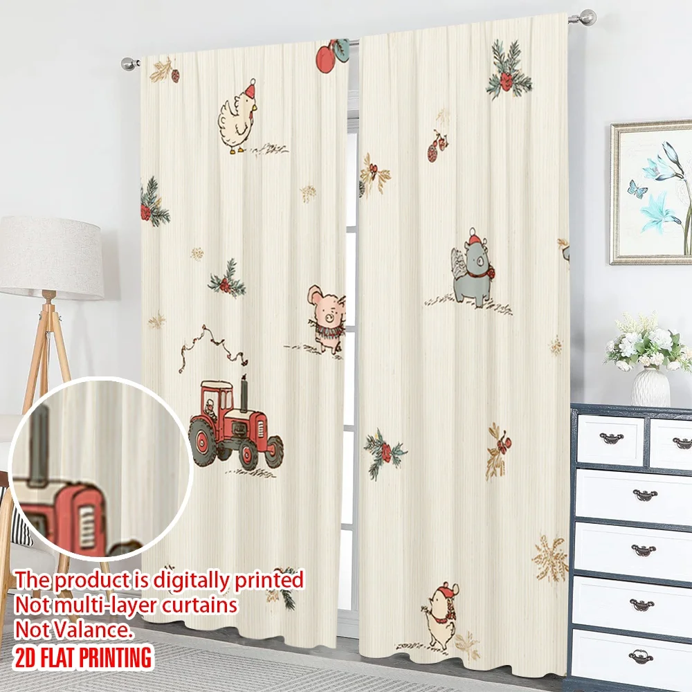 2 قطعة 2D الطباعة المسطحة شعبية عيد الميلاد الستائر لطيف الحيوانات جرار زراعي عيد الميلاد الرقمية المطبوعة البوليستر الستائر الطرف #5