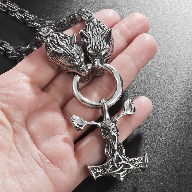 Retro Punk Roman Empire Chain Stainless Steel Necklace Celtic Knot Wolf Head Chain Pendant for Men Amulet Jewelry