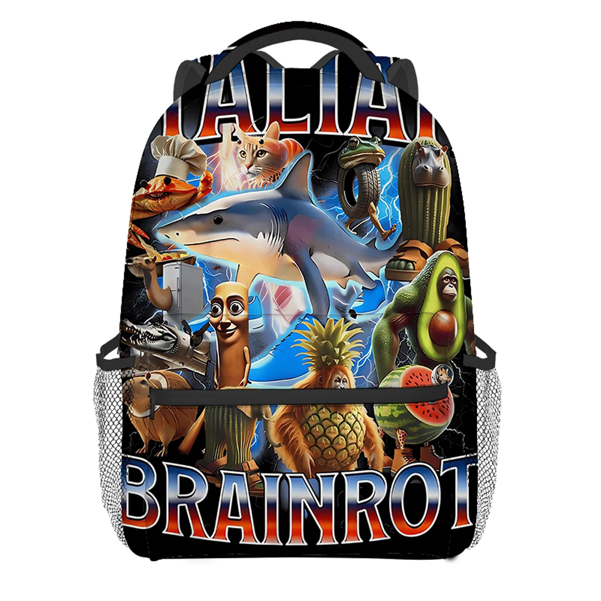 Italian Brainrot Print School Backpack Best Gifts for Boys Girls 2D Flat Cartoon Waterproof Stylish Fashion Design for Children