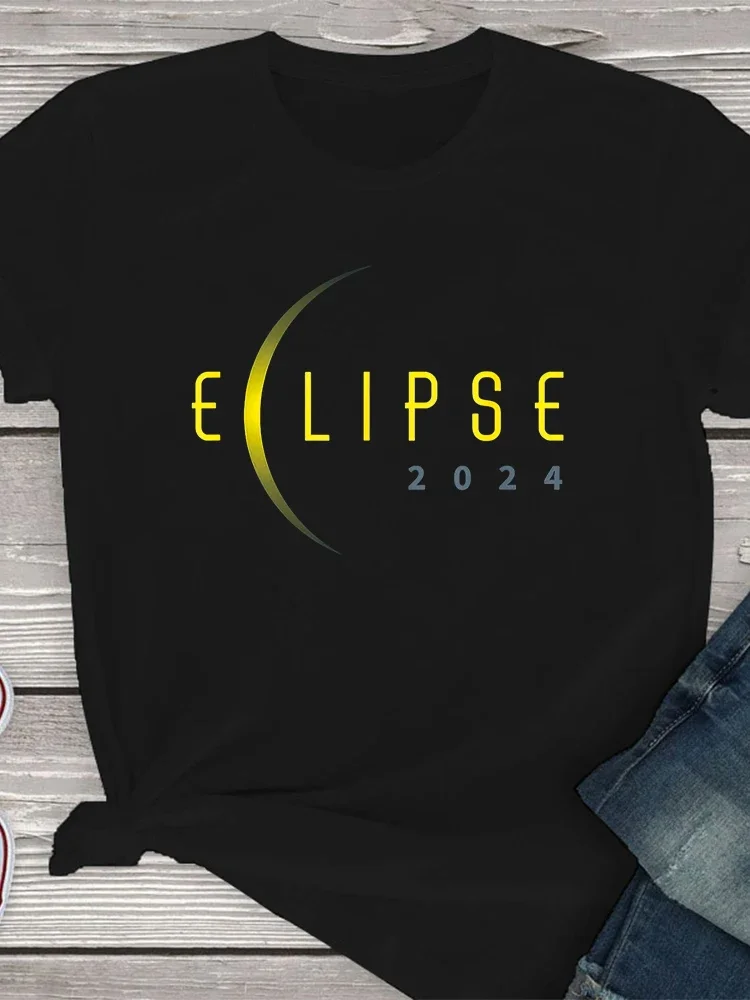 Y2k Short Sleeves Sunmmer T Shirt 2024  Women's Tops Gift Totality Moon Phase Event Lunar Map Austin Dallas Waco Tee Graphic