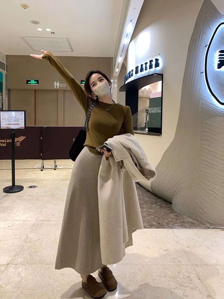 

XierZ Winter Aosphere Versatile Knitted f Skirt High Waist Straight Leg Long Skirt for Women Autumn Winter Season Casual...