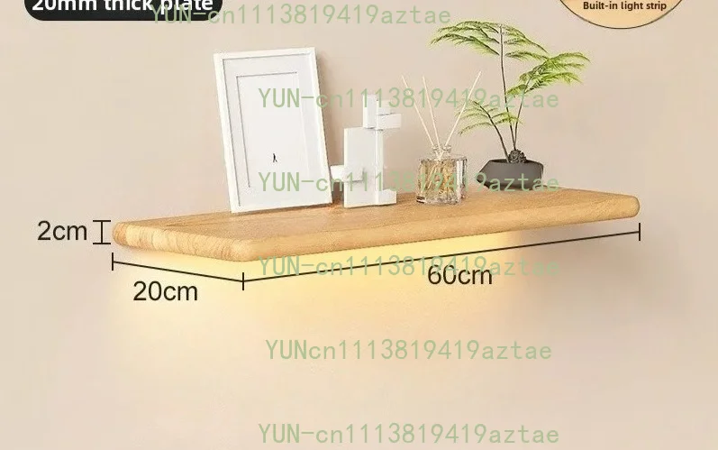 Solid wood luminous laminate wall shelf built-in  light wall one-word shelf bookshelf