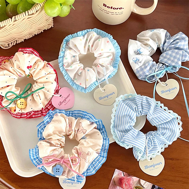 

1PC Korean Women Scrunchies Elastic Hair Bands Ponytail Holder Bow Lace Hair Tie Rope Large Intestine Hair Ring Headwear