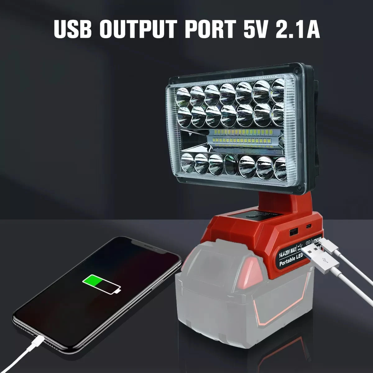 Lámpara de trabajo LED de 5 pulgadas y 28W, foco tipo C, Banco de energía USB para Milwaukee, batería de iones de litio de 18V (sin batería)