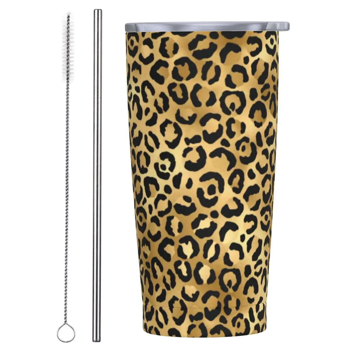 Stainless Steel Tumbler Black Gold Leopard Thermal Mug Cheetah Animal Leakproof Cold Drink Car Mugs Travel Design Water Bottle