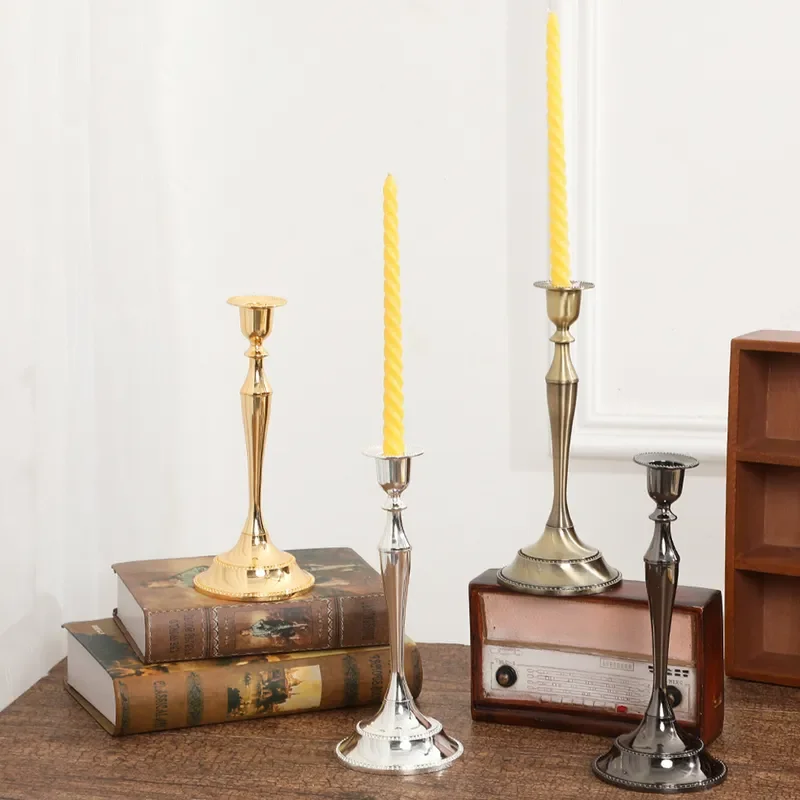 European Style Metal Single Candle Holder Retro Luxury Home Decor Ornament for Hotel Dining Table Centerpiece