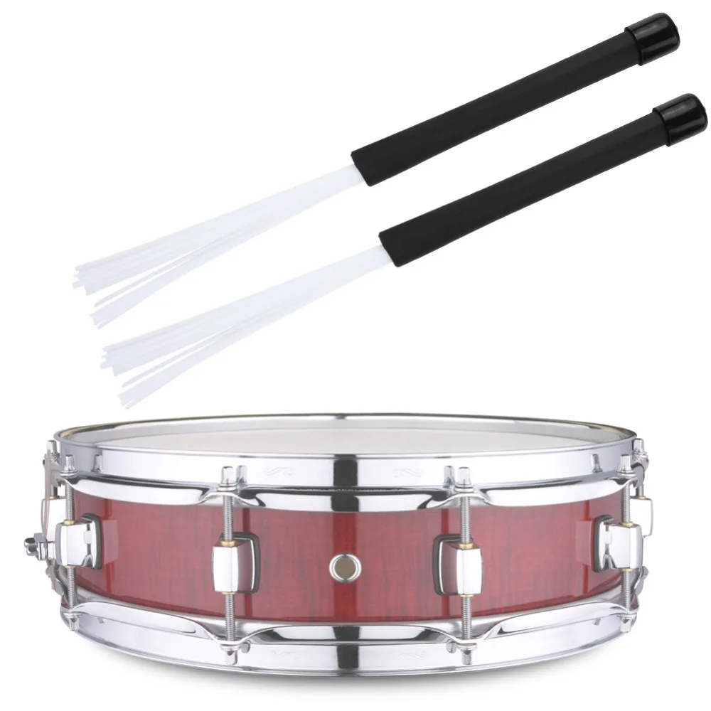 2PCS 1 Pair Jazz Drum Brushes Plastic + Nylon Black Handle + White Brush Nylon Drum Brushes Drum Brush Sticks For Jazz Drum