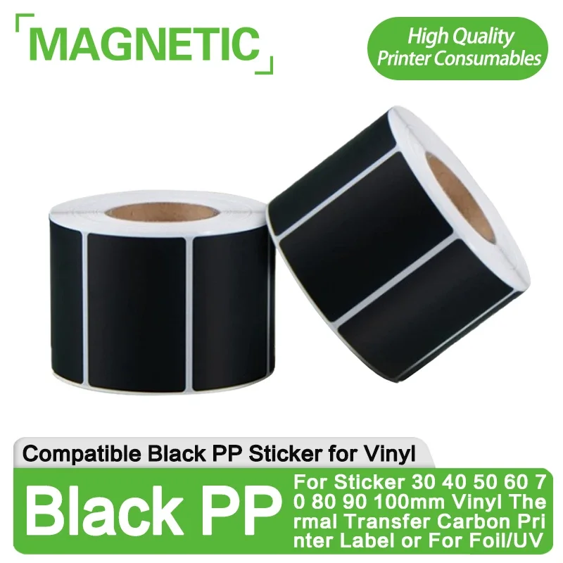 Synthetic Paper Waterproof Black PP Sticker 30 40 50 60 70 80 90 100mm Vinyl Thermal Transfer Carbon Printer Label For Foil/UV