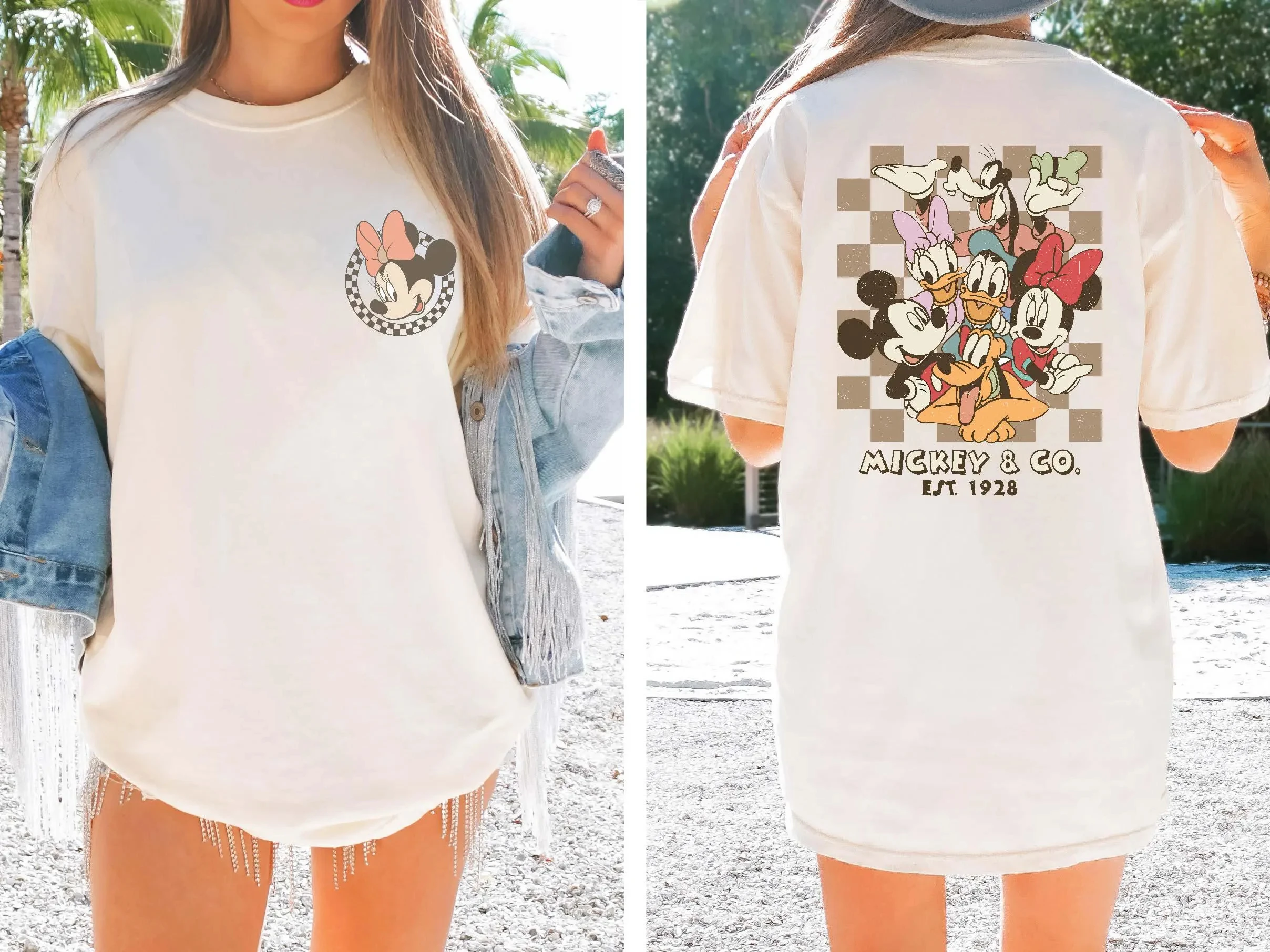 

Клетчатая футболка с Минни и Микки для женщин, хлопковые футболки с короткими рукавами, рубашка для отдыха в мире Диснея, летние топы Disney, женская футболка