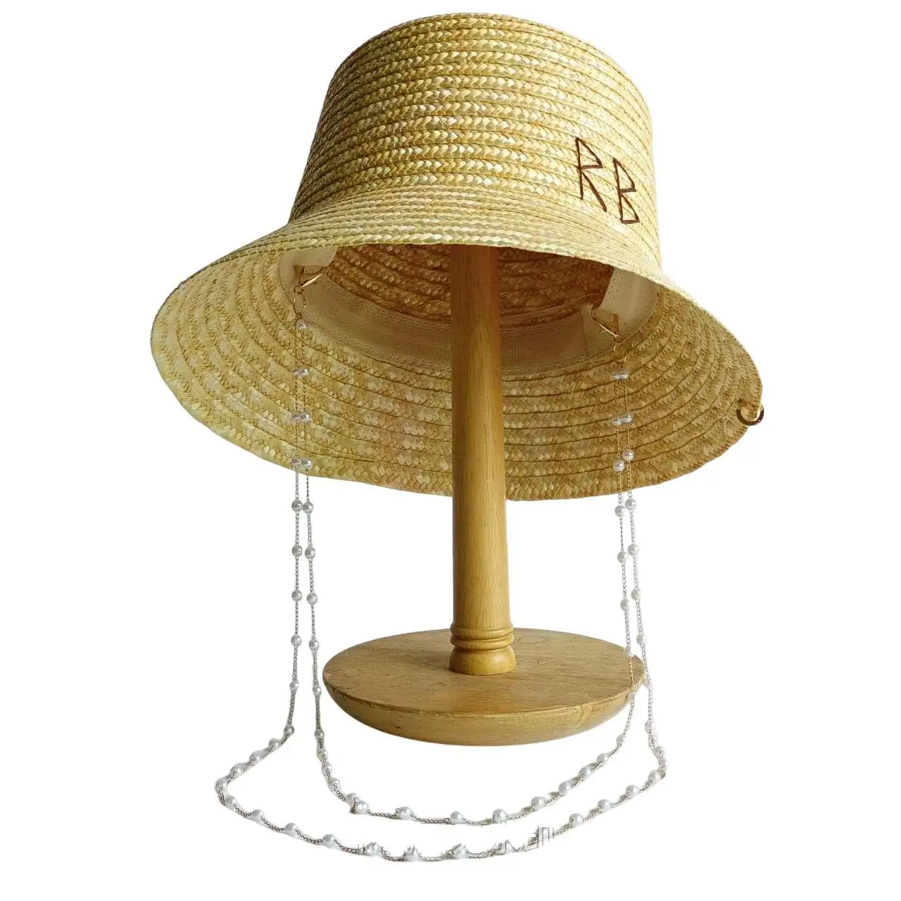 Chain Strap Straw Hat sun hat 2026 summer straw hat pearl new elastic ribbon hat Bucket Hat  sombrero para sol mujer