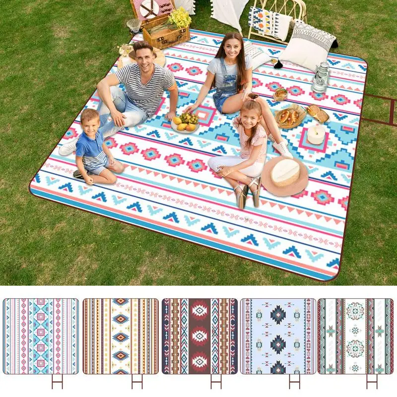 Cotton Picnic Blanket Waterproof Sandproof Boho Picnic Blanket For Beach Foldable Camping Pad Beach Mat With Storage Bag For