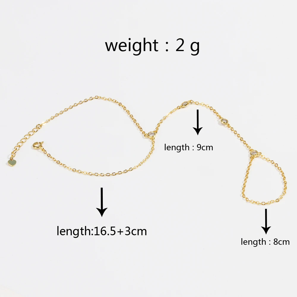 18K Gold Plated Stainless Steel Hand Chain Bracelet Zircon Link Slave Finger Ring Bracelet Fashion Jewelry for Women