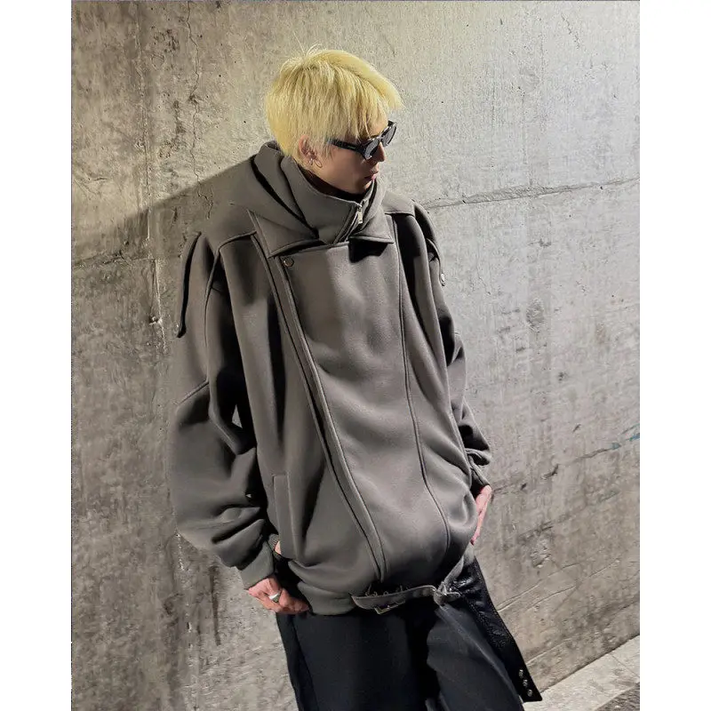 

Unisex Loose Fit Hoodie Street Style Asymmetrical Zipper Casual Long Sleeve Polyester Cotton Sweatshirt for Couples And Teens