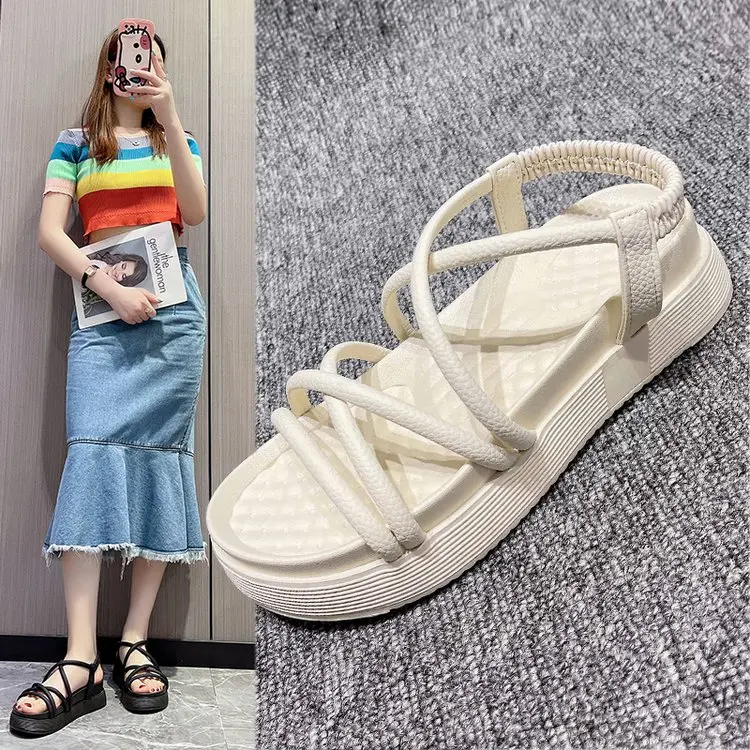 

2024, новые летние женские босоножки на плоской подошве, римские босоножки на толстом каблуке, удобная мягкая подошва, перекрестные синие, модные повседневные oes