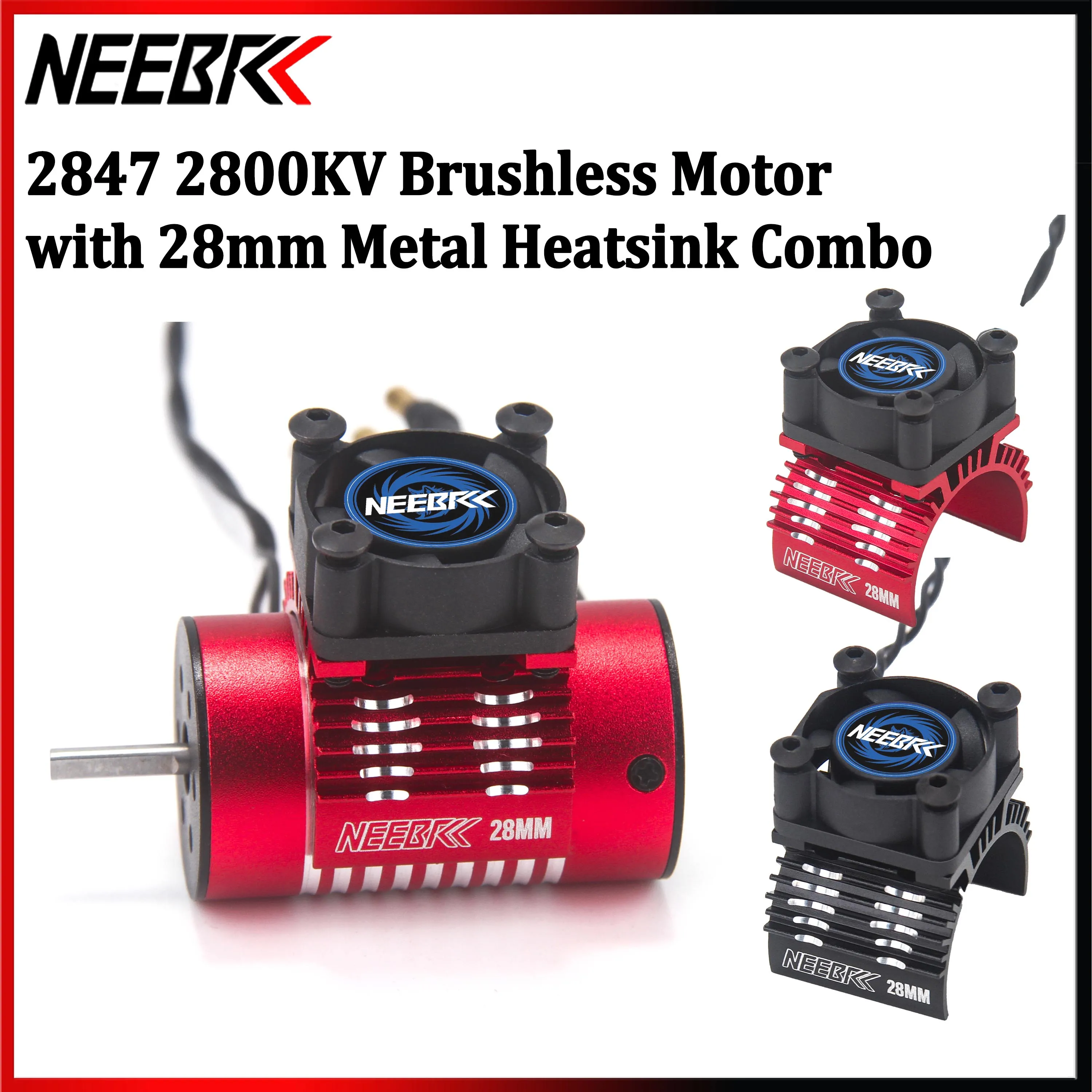 NEEBRC 2847 Brushless Motor 2800KV 3300KV 4300KV 5600KV 2.3 Shaft 28mm Metal Heatsink for 1/16 1/14 RC Off‑Road Car Upgrade Part