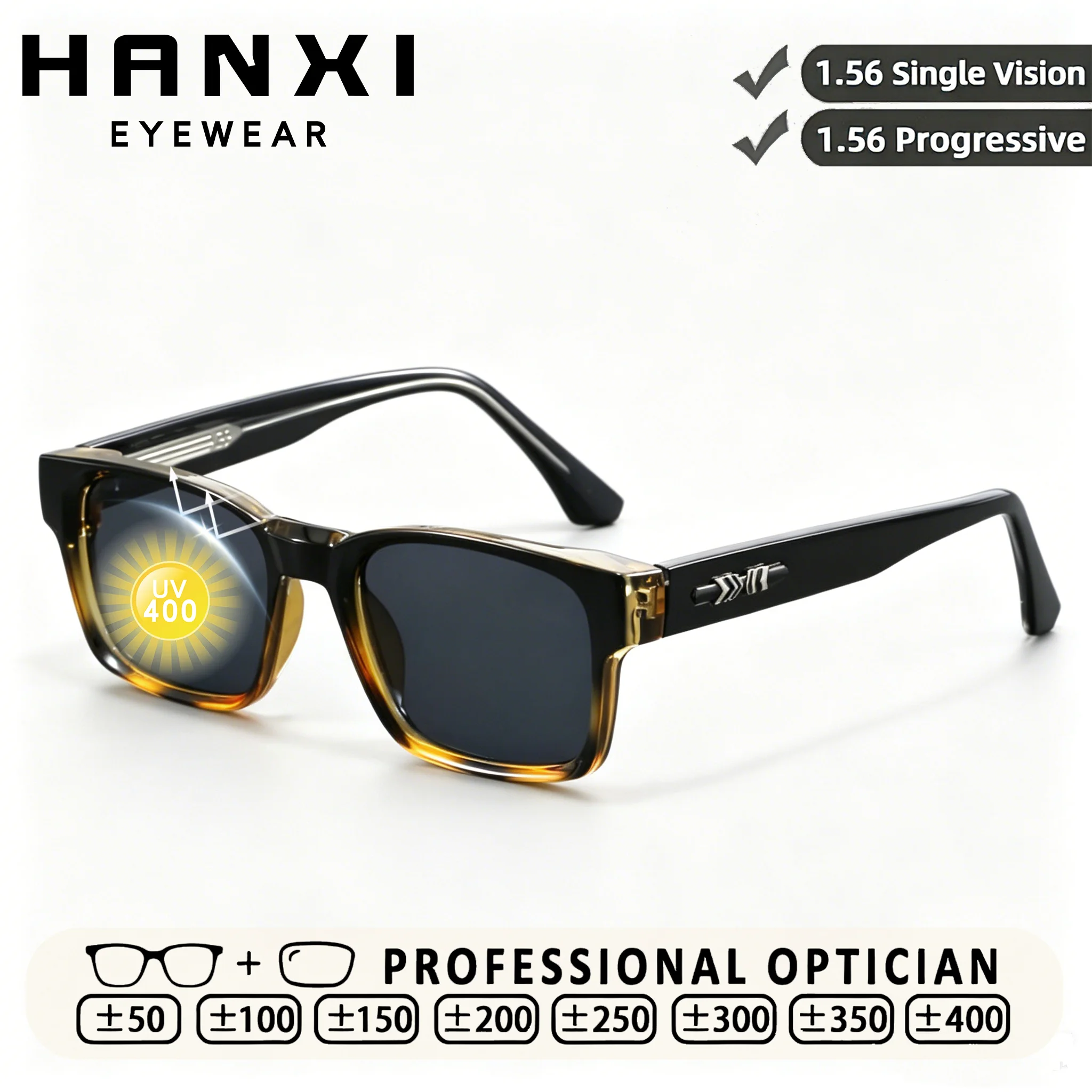 HANXI Prescription Sun glasses For Men UV400 Anti Glare Scratch Resistant Myopia Rx Sun glasses Progressive Prescription Eyewear