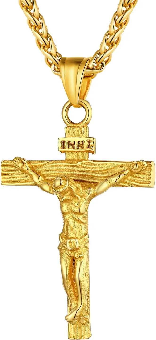 

Кулон-крест U7 из нержавеющей стали с позолотой 18K, для мужчин и женщин, с цепочкой-веревкой 22/24/26 дюймов