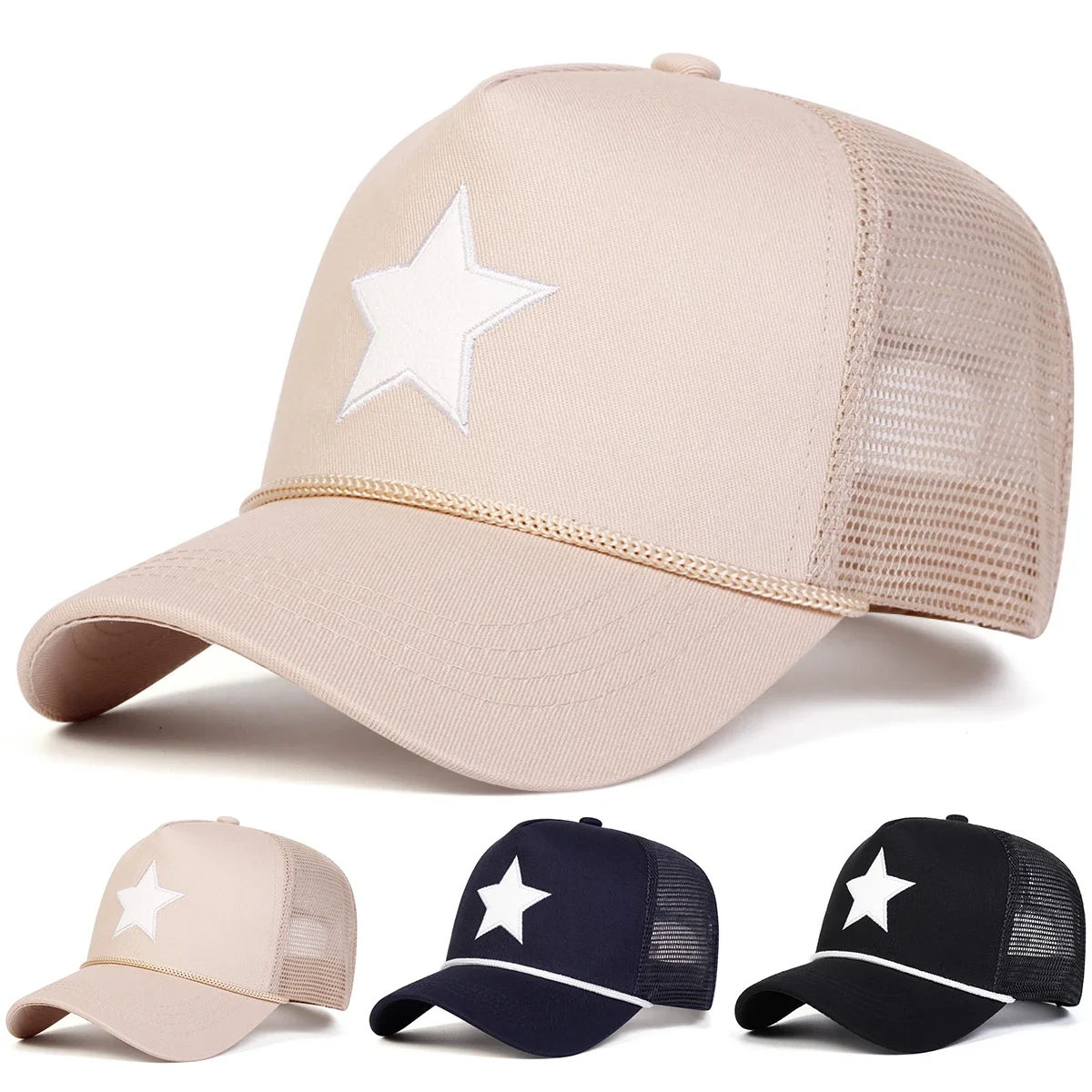 Unisex Five-pointed Star Embroidery Baseball Net Caps Spring Summer Outdoor Adjustable Casual Hats Sunscreen Hat Sports Cap
