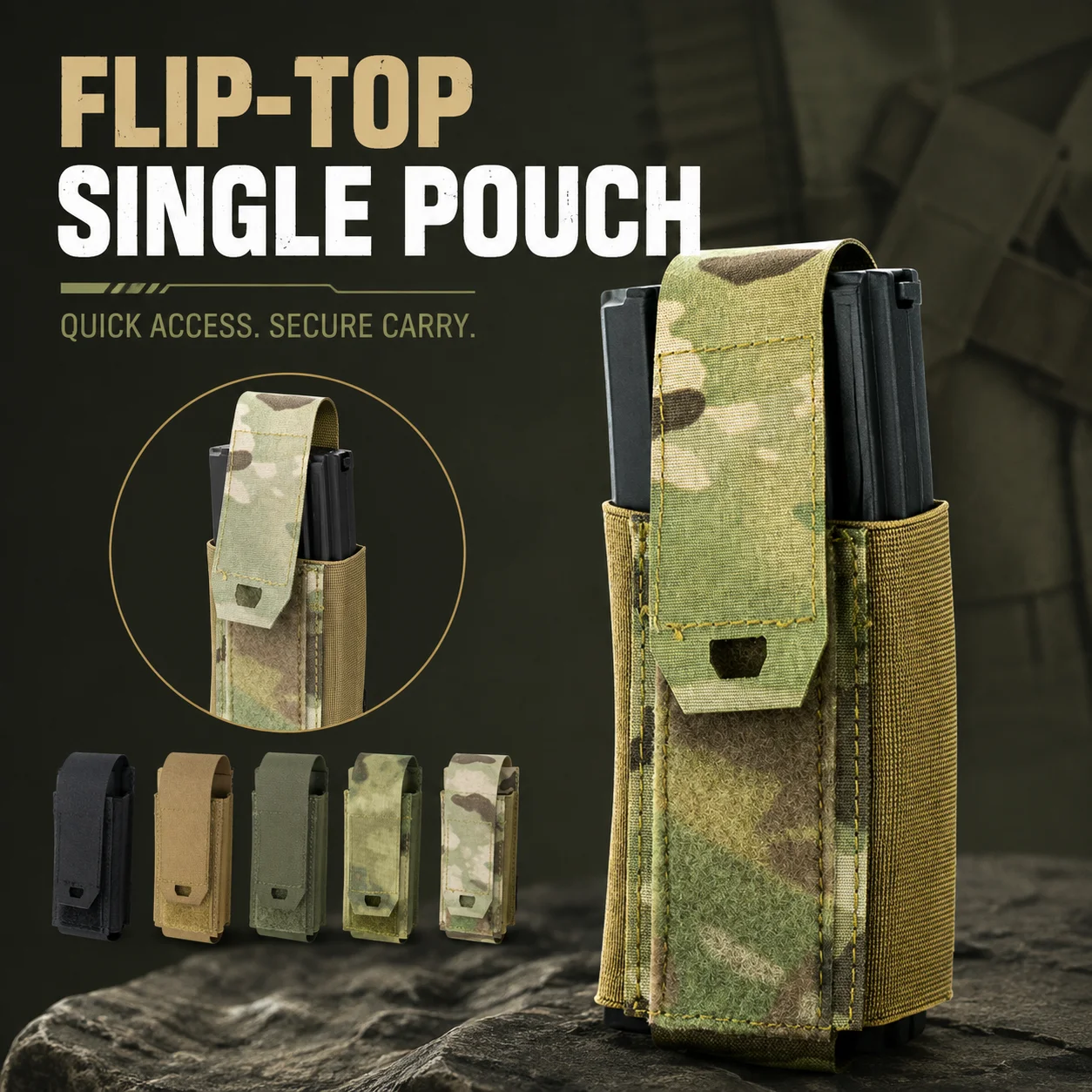 Single Magazine Pouch MOLLE Tactical Gear Bag Flip Top Quick Release Holder for Outdoor Wargame Hunting Training AccessoriesSing