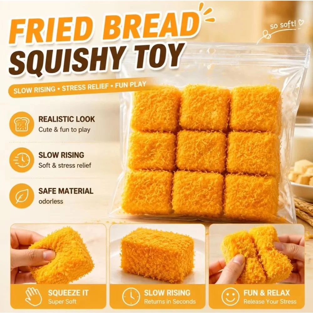 Soft Milk Coconut Cube Squeeze Toy Simulated Fried Bread Stress Relief Fidget Sensory Toy for Adult Party Gifts 9pcs
