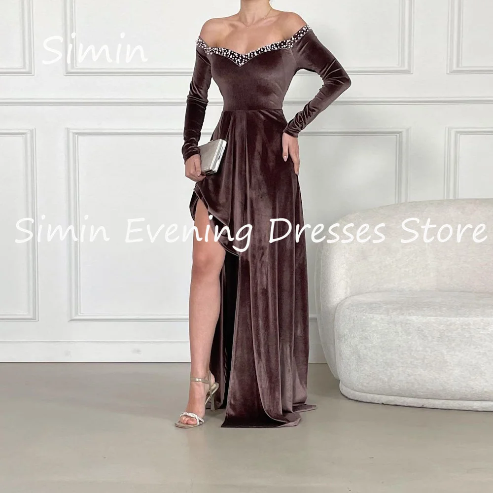 

Simin Velour A-line Off-the-shoulder Formal Luxury Prom Gown Floor-length Evening Elegant Pretty Party dresses for women 2023